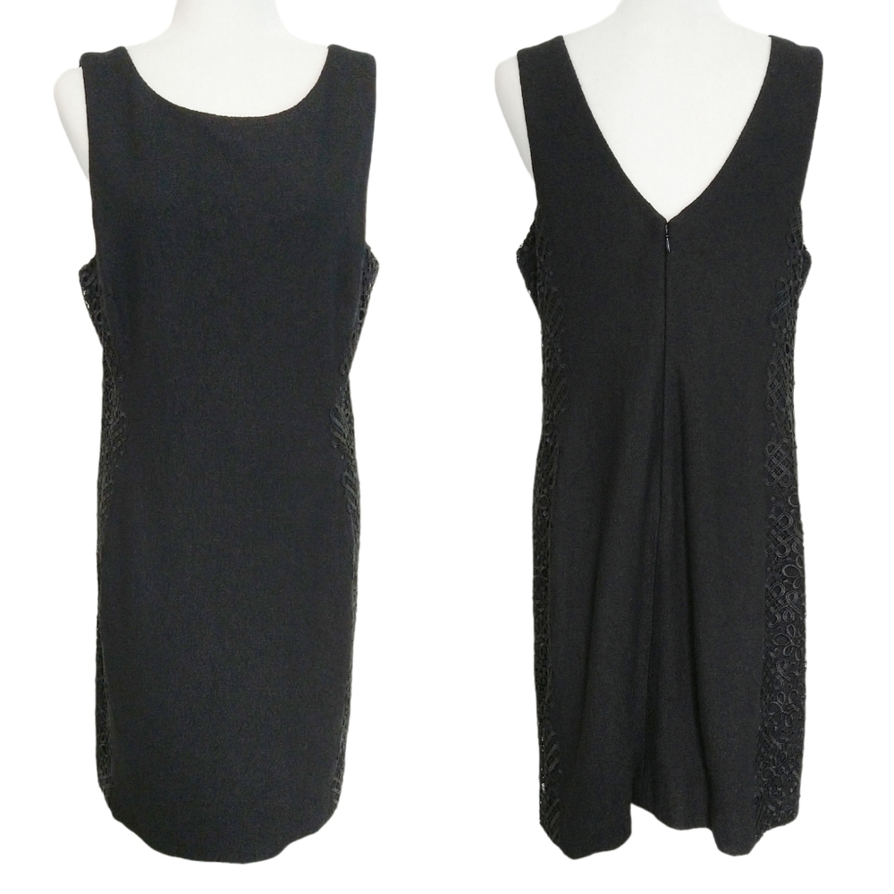 Banana Republic Wool Blend Black Lace Side Panel Sleeveless Sheath Dress Classic